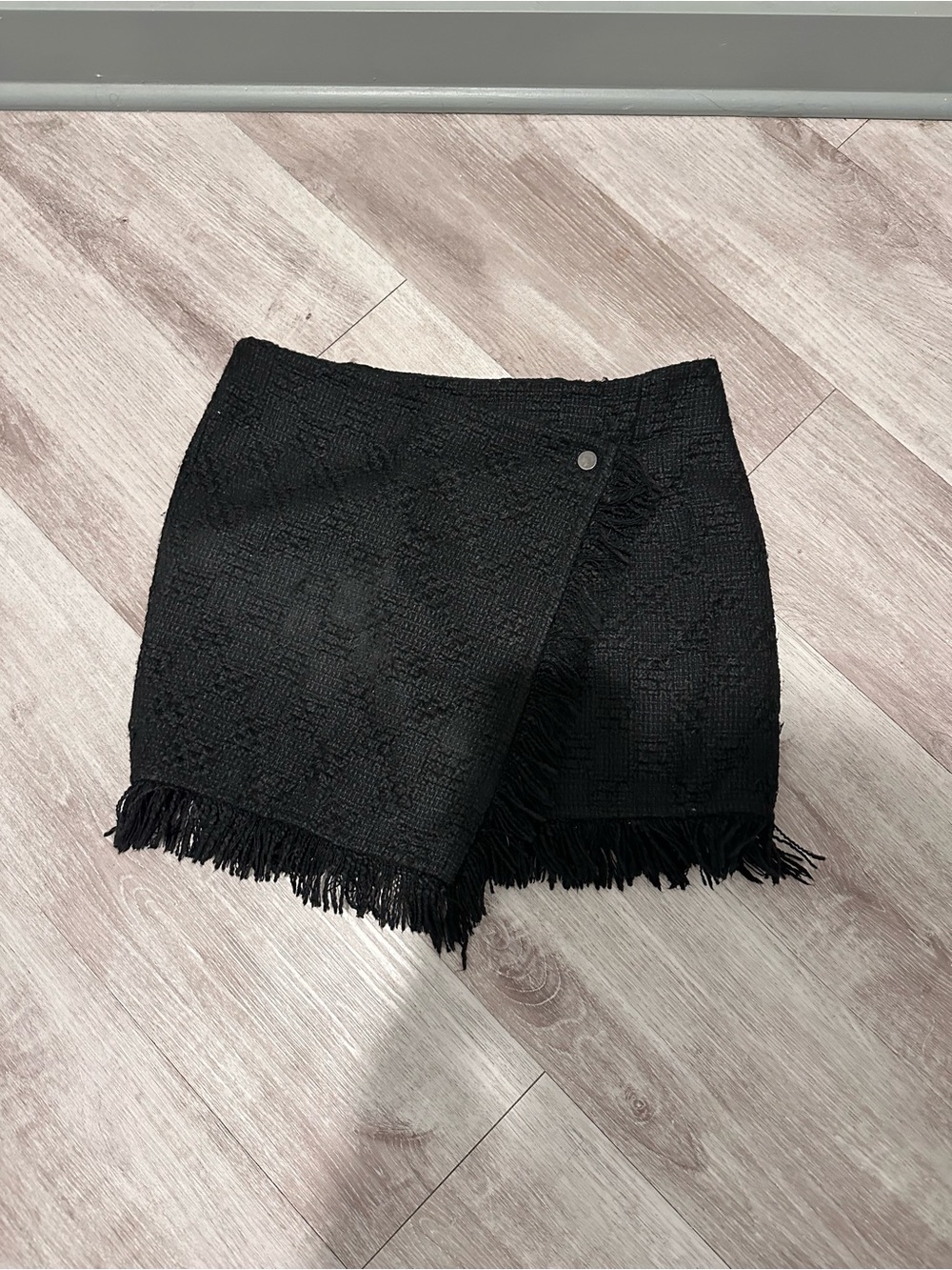 Zara Black Fringe Wrap-Front Skirt